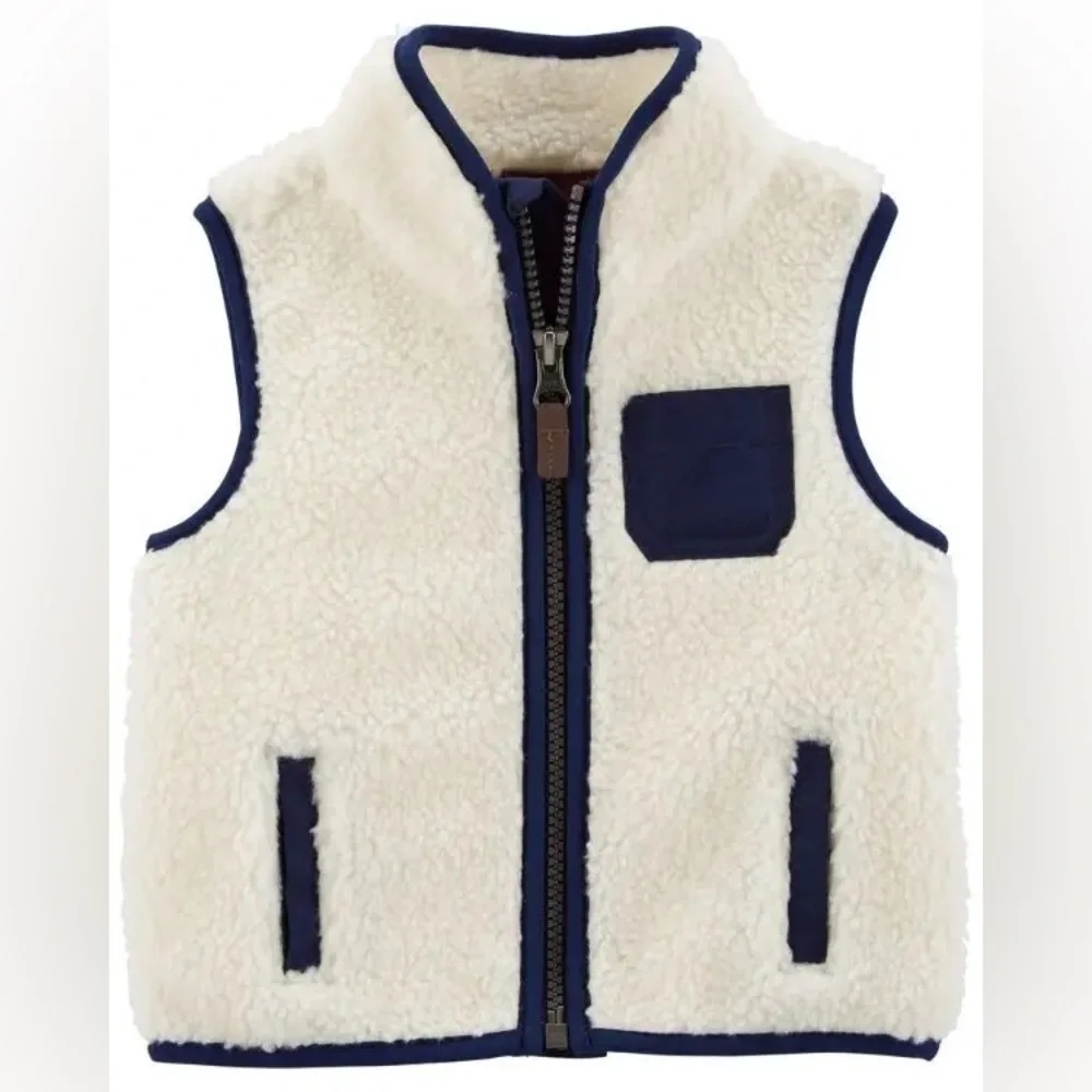 Carter’s Baby Sherpa Fleece Zip Vest 3M NWT Cream & Navy